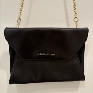 Lancaster Paris Black Leather Convertible Envelope Clutch
